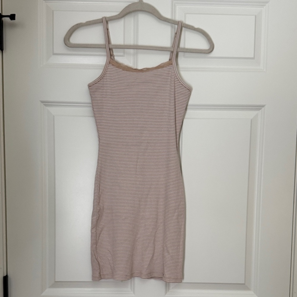 Aerie Beige and White Lace Trim Dress